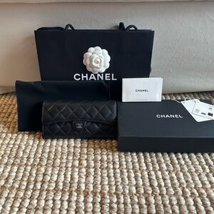Chanel Classic Black Long Flap Quilted Wallet